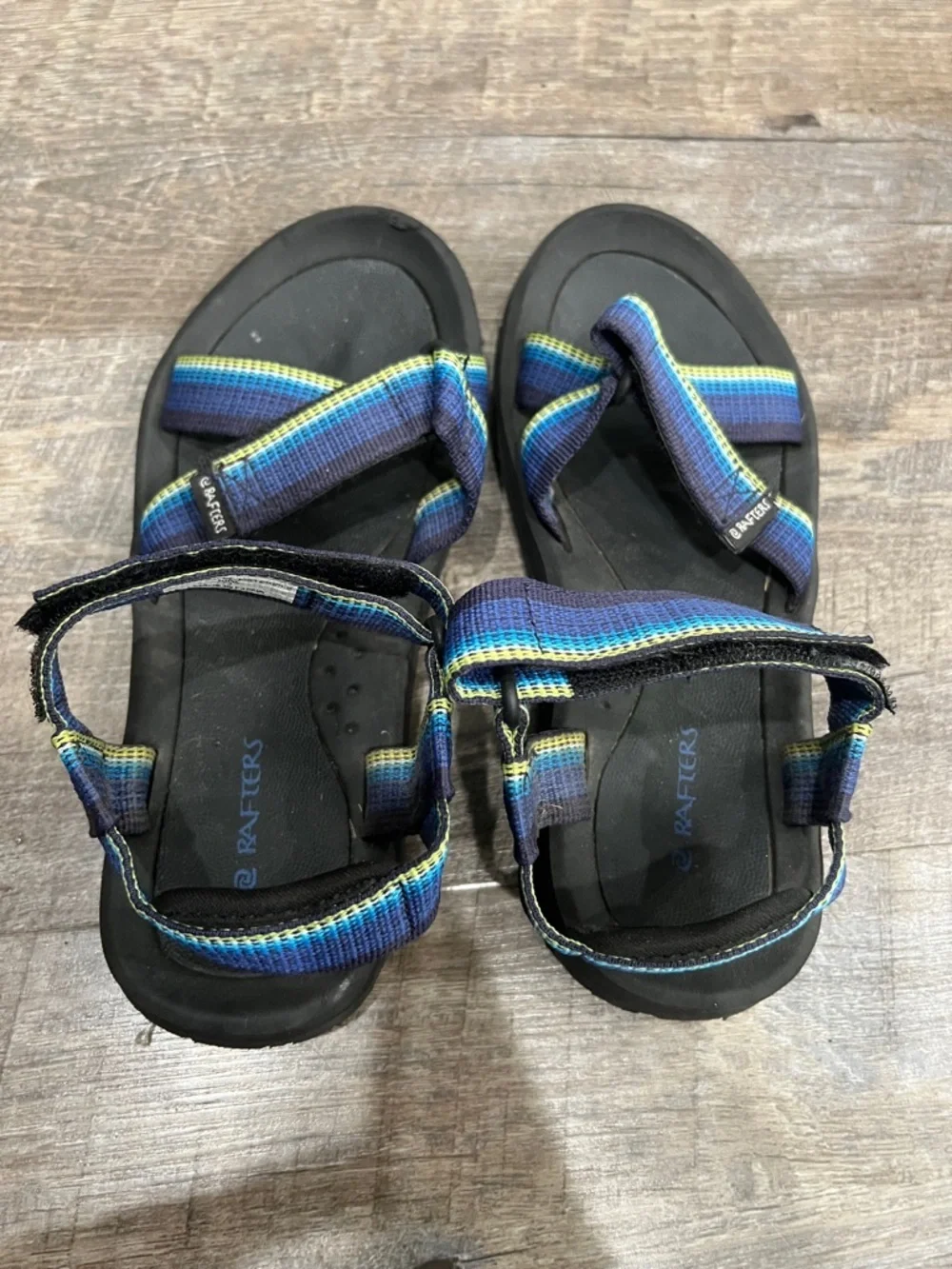 Kids Blue Striped Outdoor Sandals with Cushioned Black Sole
